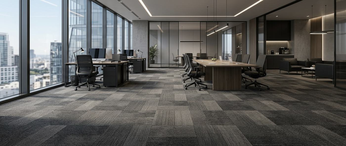 Alfombra modular instalada en una oficina